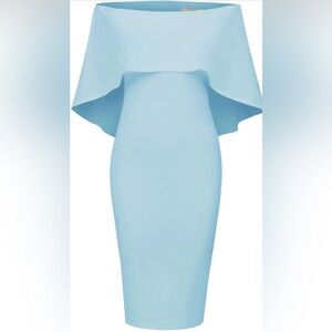 Grace Karin Light Blue Off-Shoulder Ruffle Midi Dress